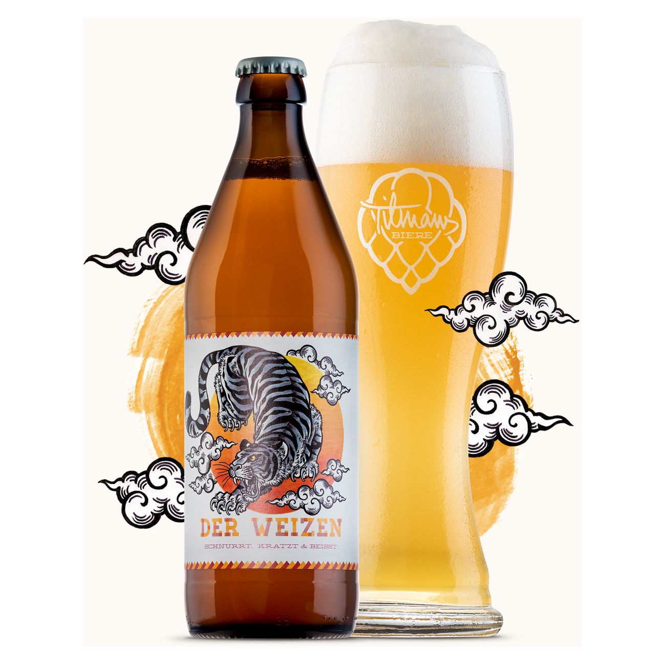 Beige Tilmans Biere "Der Weizen" Schnurrt, kratzt & beißt 0,5L zzgl. Pfand 6.0% Vol.